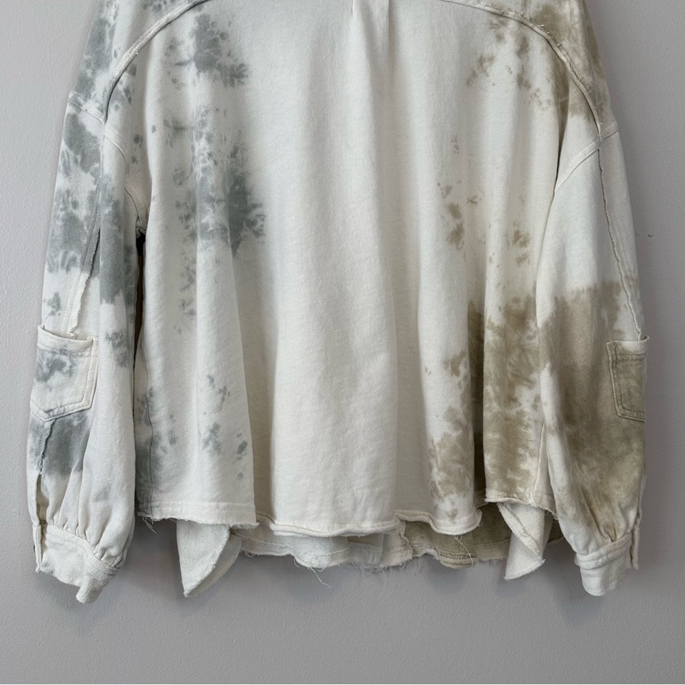 POL Cotton Tie-Dye Shacket Jacket Balloon Sleeves Button Front Pockets Large - Picture 11 of 15